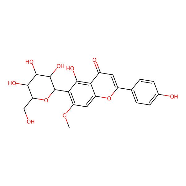 2D Structure of 5-hydroxy-2-(4-hydroxyphenyl)-7-methoxy-6-[(2S,3S,5S)-3,4,5-trihydroxy-6-(hydroxymethyl)oxan-2-yl]chromen-4-one