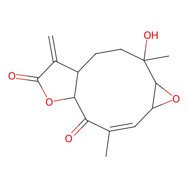 2D Structure of (1S,4S,5R,7S,8Z,11S)-4-hydroxy-4,9-dimethyl-14-methylidene-6,12-dioxatricyclo[9.3.0.05,7]tetradec-8-ene-10,13-dione