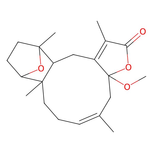 2D Structure of (1S,2R,8S,10Z,14R,15R)-8-methoxy-1,5,10,14-tetramethyl-7,18-dioxatetracyclo[13.2.1.02,14.04,8]octadeca-4,10-dien-6-one