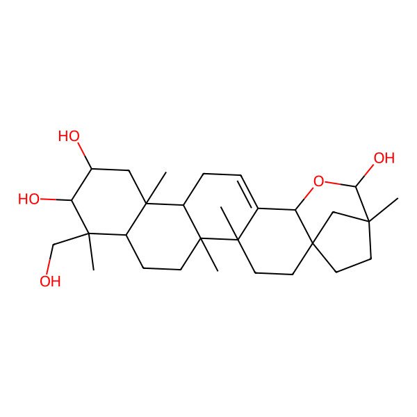 2D Structure of (1R,4S,5R,8R,9R,10S,11R,13R,14R,18S,20S,21S)-9-(hydroxymethyl)-4,5,9,13,21-pentamethyl-19-oxahexacyclo[19.2.1.01,18.04,17.05,14.08,13]tetracos-16-ene-10,11,20-triol