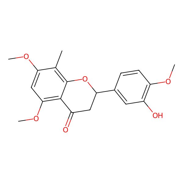 2D Structure of 4H-1-Benzopyran-4-one, 2,3-dihydro-2-(3-hydroxy-4-methoxyphenyl)-5,7-dimethoxy-8-methyl-, (S)-