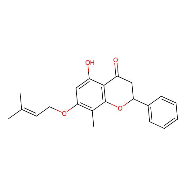 2D Structure of 4H-1-Benzopyran-4-one, 2,3-dihydro-5-hydroxy-8-methyl-7-((3-methyl-2-butenyl)oxy)-2-phenyl-, (S)-