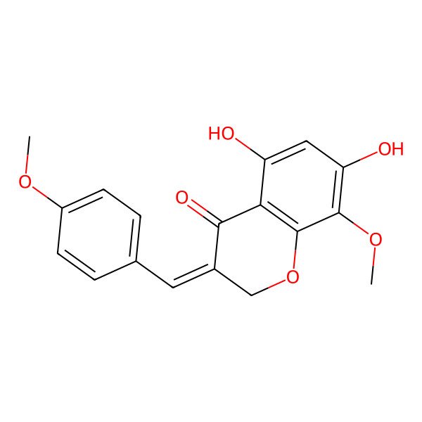 2D Structure of 4H-1-Benzopyran-4-one, 2,3-dihydro-5,7-dihydroxy-8-methoxy-3-[(4-methoxyphenyl)methylene]-, (E)-