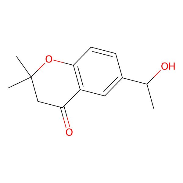 2D Structure of 4H-1-Benzopyran-4-one, 2,3-dihydro-6-(1-hydroxyethyl)-2,2-dimethyl-