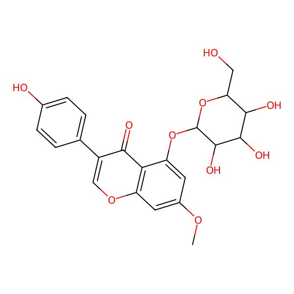 2D Structure of 4H-1-Benzopyran-4-one, 5-(beta-D-glucopyranosyloxy)-3-(4-hydroxyphenyl)-7-methoxy-