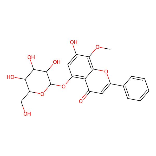 2D Structure of 4H-1-Benzopyran-4-one, 5-(beta-D-glucopyranosyloxy)-7-hydroxy-8-methoxy-2-phenyl-