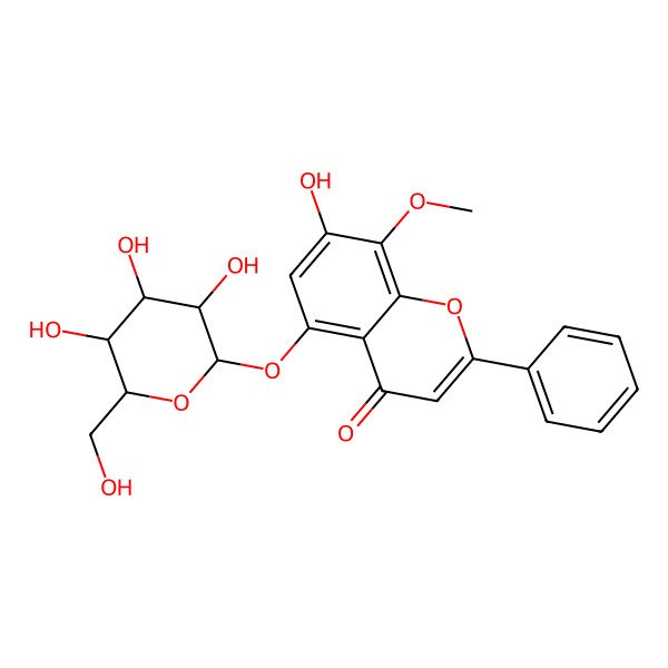 2D Structure of 4H-1-Benzopyran-4-one, 5-(beta-D-glucopyranosyloxy)-7-hydroxy-8-methoxy-2-phenyl- 2D Structure of 4H-1-Benzopyran-4-one, 5-(beta-D-glucopyranosyloxy)-7-hydroxy-8-methoxy-2-phenyl-