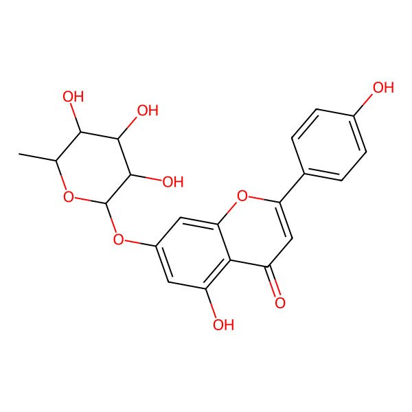 2D Structure of 4H-1-Benzopyran-4-one, 7-((6-deoxy-alpha-L-mannopyranosyl)oxy)-5-hydroxy-2-(4-hydroxyphenyl)-