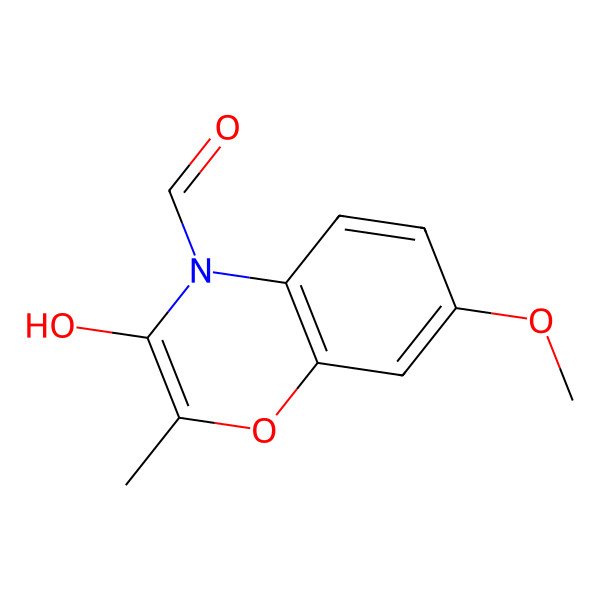2D Structure of 4H-1,4-Benzoxazine-4-carboxaldehyde, 3-hydroxy-7-methoxy-2-methyl-