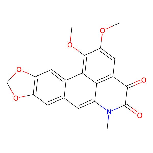 2D Structure of 4H-Benzo(de)(1,3)benzodioxolo(5,6-g)quinoline-4,5(6H)-dione,1,2-dimethoxy-6-methyl- 2D Structure of 4H-Benzo(de)(1,3)benzodioxolo(5,6-g)quinoline-4,5(6H)-dione,1,2-dimethoxy-6-methyl-