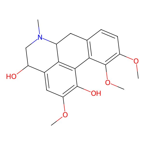 2D Structure of 4H-Dibenzo(de,g)quinoline-1,4-diol, 5,6,6a,7-tetrahydro-2,10,11-trimethoxy-6-methyl-, (4R,6aS)-