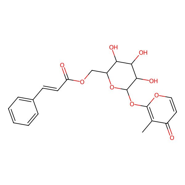 2D Structure of 4H-Pyran-4-one, 3-methyl-2-[[6-O-(1-oxo-3-phenyl-2-propenyl)-beta-D-glucopyranosyl]oxy]-, (E)-