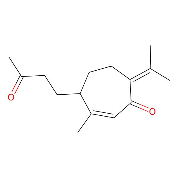 2D Structure of (4R)-3-methyl-4-(3-oxobutyl)-7-propan-2-ylidenecyclohept-2-en-1-one 2D Structure of (4R)-3-methyl-4-(3-oxobutyl)-7-propan-2-ylidenecyclohept-2-en-1-one