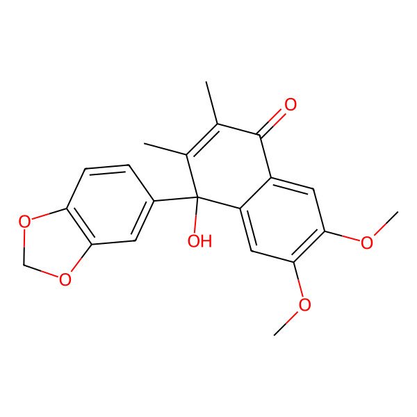2D Structure of (4R)-4-(1,3-benzodioxol-5-yl)-4-hydroxy-6,7-dimethoxy-2,3-dimethylnaphthalen-1-one