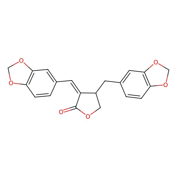 2D Structure of (4R)-4-(1,3-benzodioxol-5-ylmethyl)-3-(1,3-benzodioxol-5-ylmethylidene)oxolan-2-one