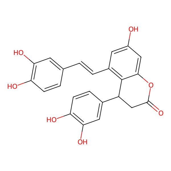2D Structure of (4R)-4-(3,4-dihydroxyphenyl)-5-[2-(3,4-dihydroxyphenyl)ethenyl]-7-hydroxy-3,4-dihydrochromen-2-one