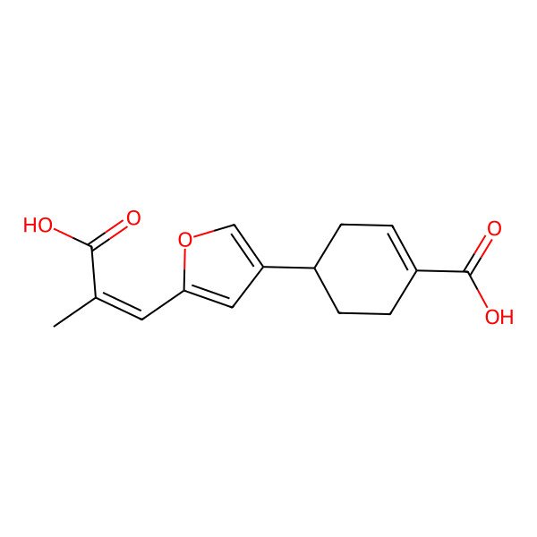 2D Structure of (4R)-4-[5-[(Z)-2-carboxyprop-1-enyl]furan-3-yl]cyclohexene-1-carboxylic acid