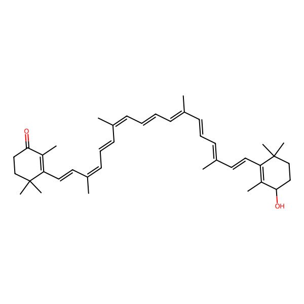 2D Structure of 3-[(1E,3E,5E,7E,9E,11E,13E,15E,17E)-18-[(3R)-3-hydroxy-2,6,6-trimethylcyclohexen-1-yl]-3,7,12,16-tetramethyloctadeca-1,3,5,7,9,11,13,15,17-nonaenyl]-2,4,4-trimethylcyclohex-2-en-1-one