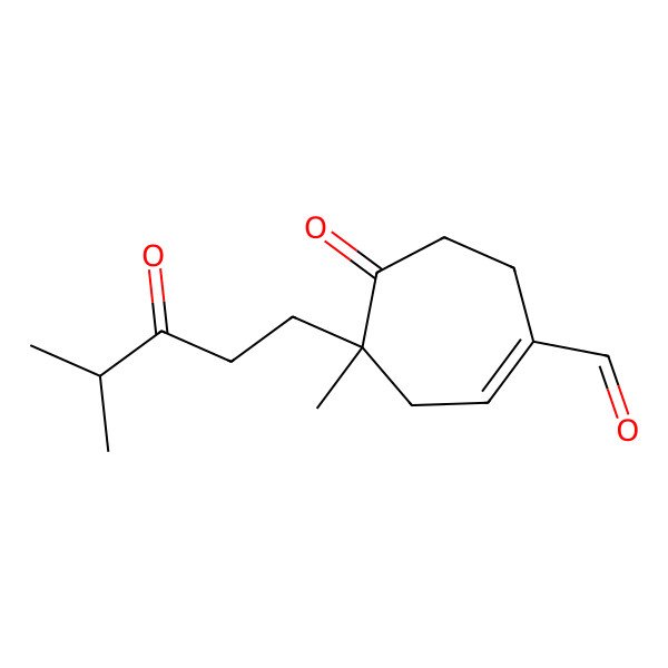 2D Structure of (4R)-4-methyl-4-(4-methyl-3-oxopentyl)-5-oxocycloheptene-1-carbaldehyde
