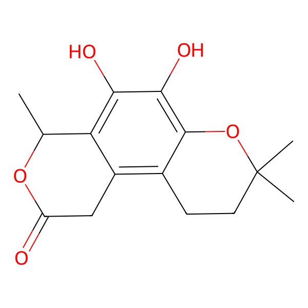 2D Structure of (4R)-5,6-dihydroxy-4,8,8-trimethyl-1,4,9,10-tetrahydropyrano[4,3-f]chromen-2-one