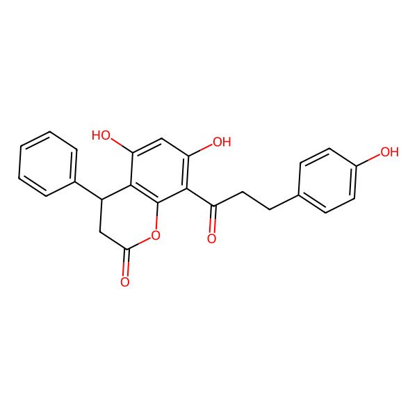 2D Structure of (4R)-5,7-dihydroxy-8-[3-(4-hydroxyphenyl)propanoyl]-4-phenyl-3,4-dihydrochromen-2-one