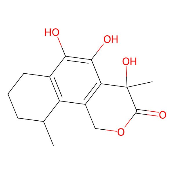 2D Structure of (4R,10S)-4,5,6-trihydroxy-4,10-dimethyl-7,8,9,10-tetrahydro-1H-benzo[h]isochromen-3-one