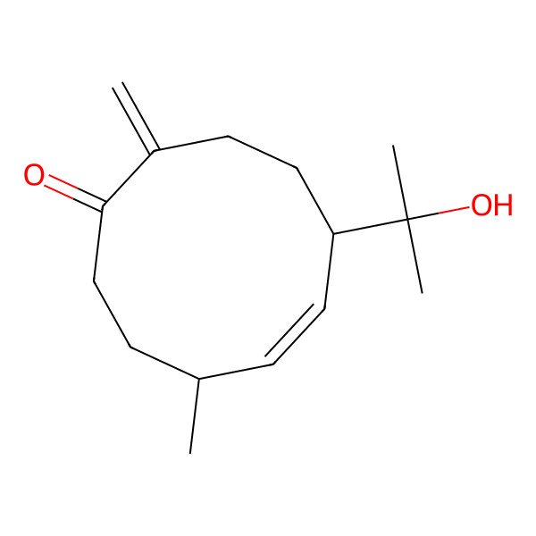 2D Structure of (4R,5E,7R)-7-(2-hydroxypropan-2-yl)-4-methyl-10-methylidenecyclodec-5-en-1-one