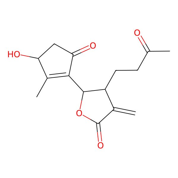 2D Structure of (4R,5R)-5-[(3R)-3-hydroxy-2-methyl-5-oxocyclopenten-1-yl]-3-methylidene-4-(3-oxobutyl)oxolan-2-one