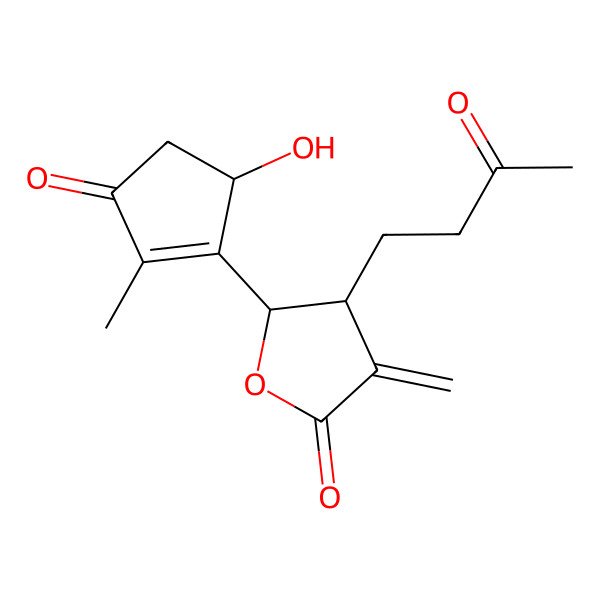2D Structure of (4R,5S)-5-(5-hydroxy-2-methyl-3-oxocyclopenten-1-yl)-3-methylidene-4-(3-oxobutyl)oxolan-2-one