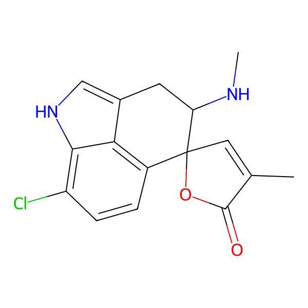 2D Structure of (4R,5S)-8-chloro-3'-methyl-4-(methylamino)spiro[3,4-dihydro-1H-benzo[cd]indole-5,5'-furan]-2'-one