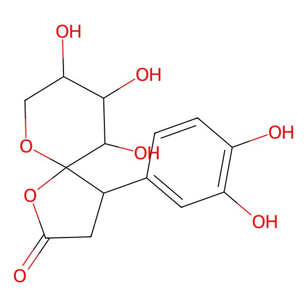 2D Structure of (4R,5S,6R,7R,8S)-4-(3,4-dihydroxyphenyl)-6,7,8-trihydroxy-1,10-dioxaspiro[4.5]decan-2-one