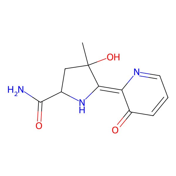 2D Structure of (4R,5Z)-4-hydroxy-4-methyl-5-(3-oxopyridin-2-ylidene)pyrrolidine-2-carboxamide
