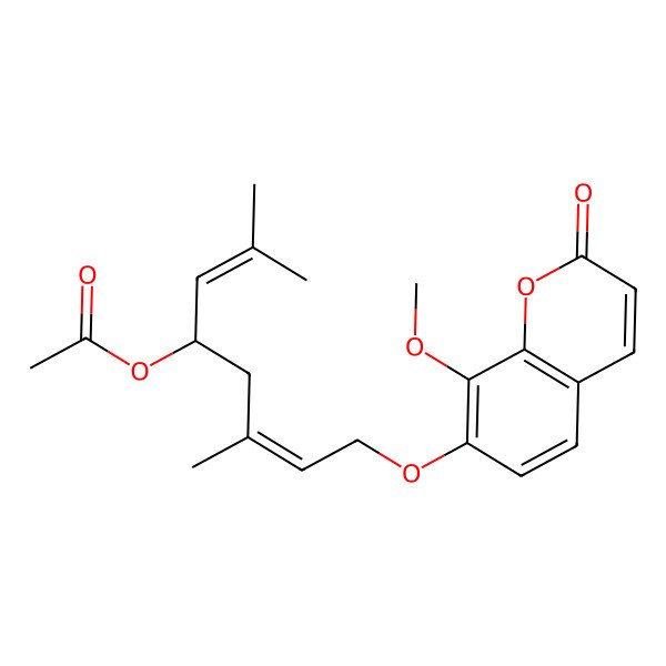 2D Structure of [(4R,6E)-8-(8-methoxy-2-oxochromen-7-yl)oxy-2,6-dimethylocta-2,6-dien-4-yl] acetate