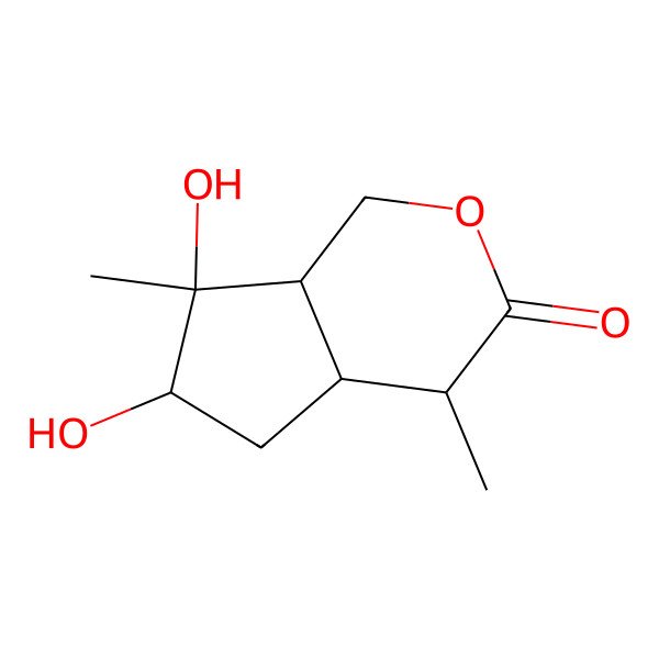 2D Structure of (4R,6S,7S)-6,7-dihydroxy-4,7-dimethyl-1,4,4a,5,6,7a-hexahydrocyclopenta[c]pyran-3-one