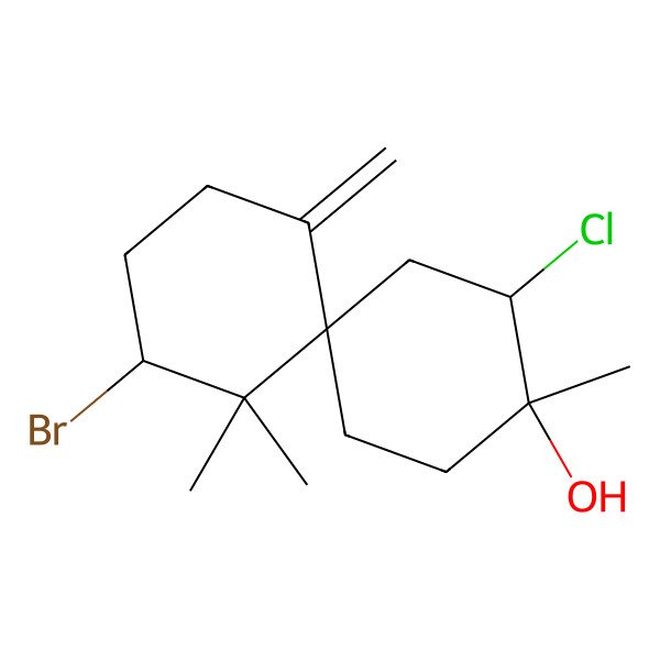 2D Structure of (4R,6S,9R,10S)-4-bromo-10-chloro-5,5,9-trimethyl-1-methylidenespiro[5.5]undecan-9-ol
