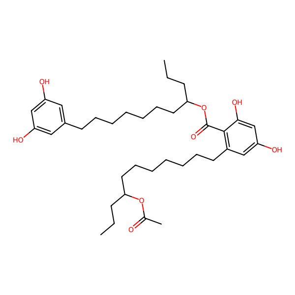 2D Structure of [(4S)-11-(3,5-dihydroxyphenyl)undecan-4-yl] 2-[(8S)-8-acetyloxyundecyl]-4,6-dihydroxybenzoate