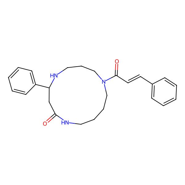 2D Structure of (4S)-4-phenyl-9-[(E)-3-phenylprop-2-enoyl]-1,5,9-triazacyclotridecan-2-one