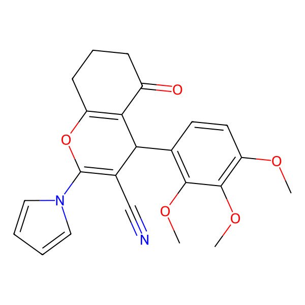 2D Structure of (4S)-5-oxo-2-pyrrol-1-yl-4-(2,3,4-trimethoxyphenyl)-4,6,7,8-tetrahydrochromene-3-carbonitrile
