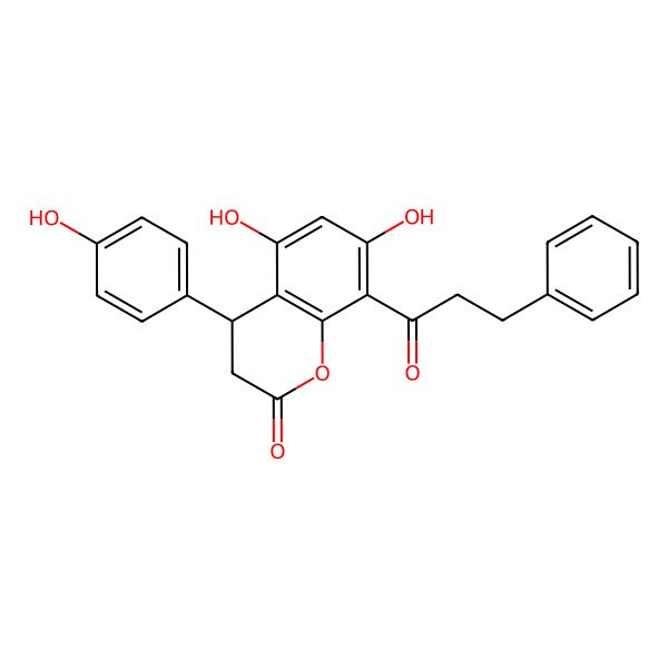 2D Structure of (4S)-5,7-dihydroxy-4-(4-hydroxyphenyl)-8-(3-phenylpropanoyl)-3,4-dihydrochromen-2-one 2D Structure of (4S)-5,7-dihydroxy-4-(4-hydroxyphenyl)-8-(3-phenylpropanoyl)-3,4-dihydrochromen-2-one
