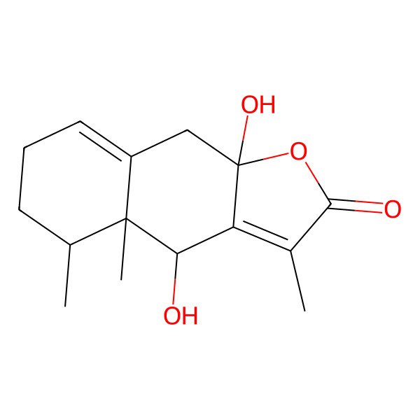 2D Structure of (4S,4aR,5S,9aR)-4,9a-dihydroxy-3,4a,5-trimethyl-5,6,7,9-tetrahydro-4H-benzo[f][1]benzofuran-2-one