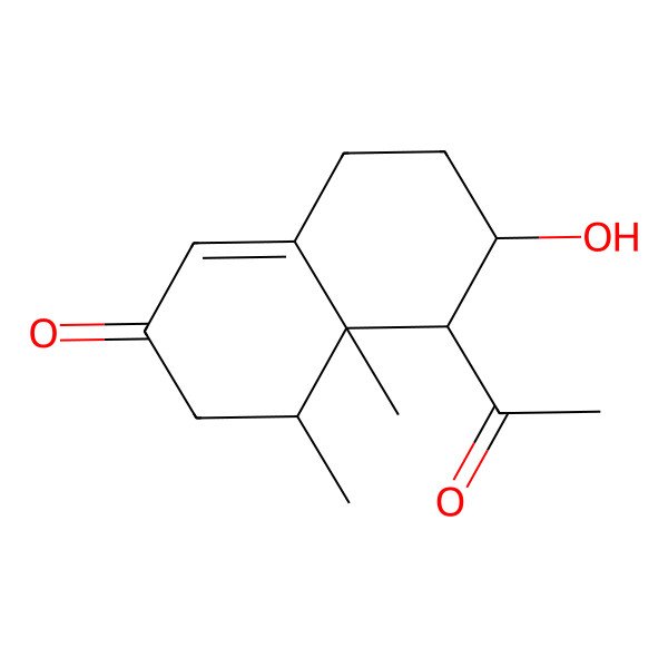 2D Structure of (4S,4aS,5R,6S)-5-acetyl-6-hydroxy-4,4a-dimethyl-3,4,5,6,7,8-hexahydronaphthalen-2-one