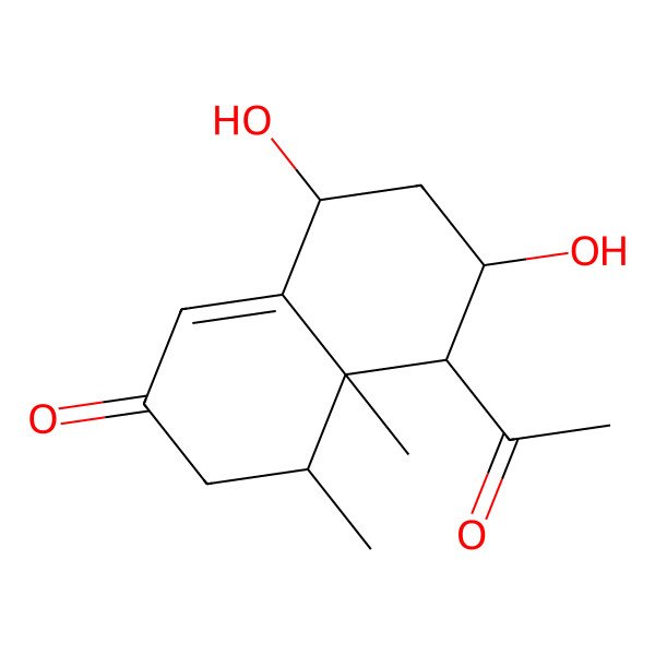 2D Structure of (4S,4aS,5R,6S,8S)-5-acetyl-6,8-dihydroxy-4,4a-dimethyl-3,4,5,6,7,8-hexahydronaphthalen-2-one