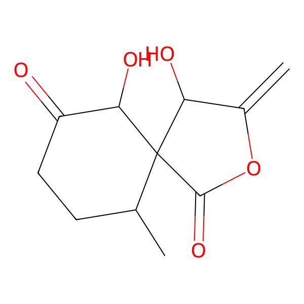 2D Structure of (4S,5R,6R,10R)-4,6-dihydroxy-10-methyl-3-methylidene-2-oxaspiro[4.5]decane-1,7-dione