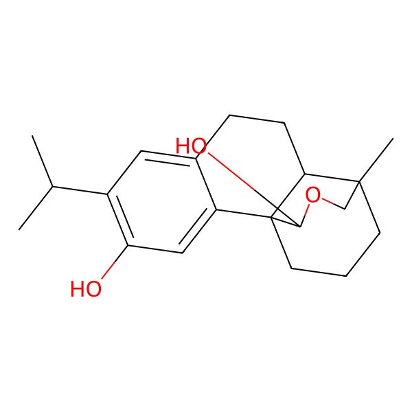 2D Structure of (4S,5S,10R,20R)-12,18-dihydroxyabieta-8,11,13-trien-20-aldehyde 18,20-hemiacetal 2D Structure of (4S,5S,10R,20R)-12,18-dihydroxyabieta-8,11,13-trien-20-aldehyde 18,20-hemiacetal