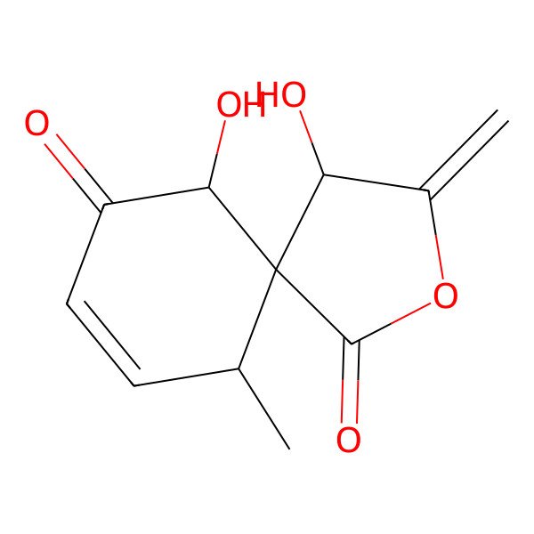 2D Structure of (4S,5S,6S,10S)-4,6-dihydroxy-10-methyl-3-methylidene-2-oxaspiro[4.5]dec-8-ene-1,7-dione
