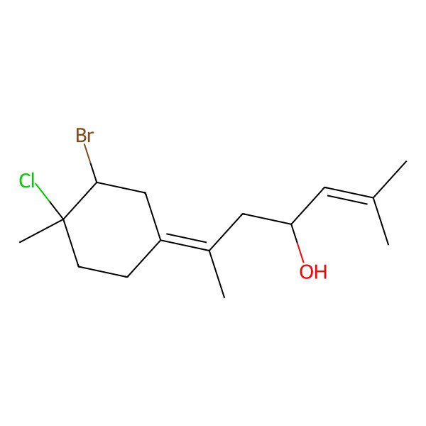 2D Structure of (4S,6E)-6-[(3S,4S)-3-bromo-4-chloro-4-methylcyclohexylidene]-2-methylhept-2-en-4-ol