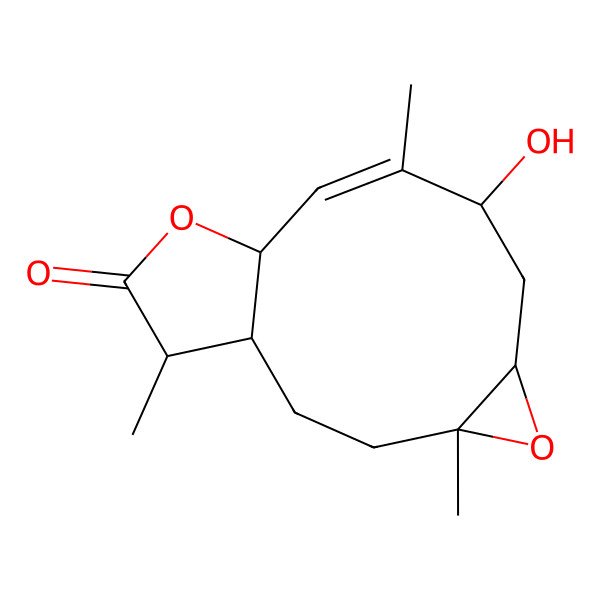 2D Structure of (4S,6R,8S,9E,11S)-8-hydroxy-4,9,14-trimethyl-5,12-dioxatricyclo[9.3.0.04,6]tetradec-9-en-13-one