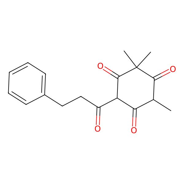 2D Structure of (4S,6S)-2,2,4-trimethyl-6-(3-phenylpropanoyl)cyclohexane-1,3,5-trione 2D Structure of (4S,6S)-2,2,4-trimethyl-6-(3-phenylpropanoyl)cyclohexane-1,3,5-trione