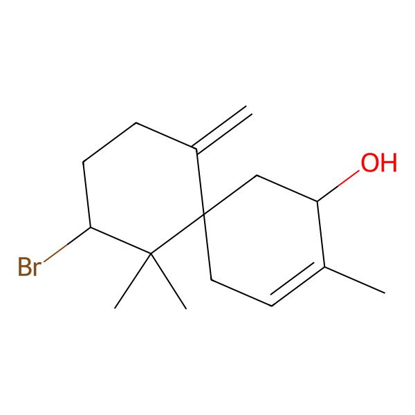 2D Structure of (4s,6s,10s)-10-Bromo-3,11,11-trimethyl-7-methylidenespiro[5.5]undec-2-ene-4-ol