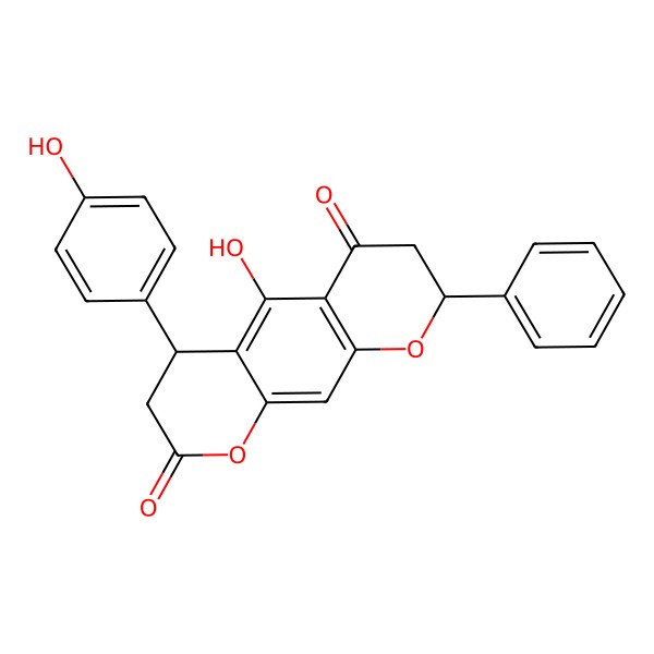 2D Structure of (4S,8R)-5-hydroxy-4-(4-hydroxyphenyl)-8-phenyl-3,4,7,8-tetrahydropyrano[3,2-g]chromene-2,6-dione